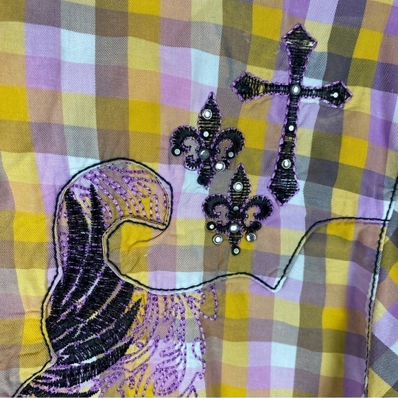 Wrangler Rock 47 Woven Sunbleach Plaid Snap Down Shirt Large Yellow Lilac - Picture 15 of 15